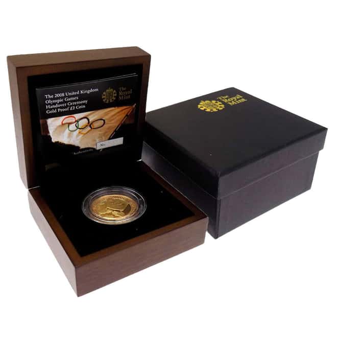 2008 Great Britain 2 Pounds Beijing to London Olympics Handover Proof Gold Coin