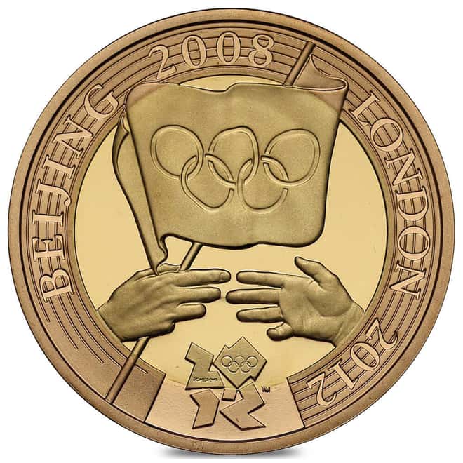 2008 Great Britain 2 Pounds Beijing to London Olympics Handover Proof Gold Coin