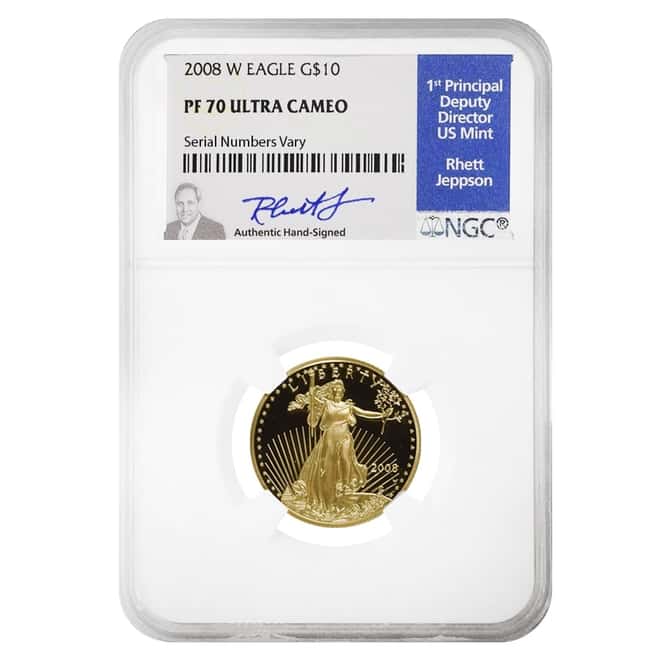 2008 W 1/4 oz $10 Proof Gold American Eagle NGC PF 70 UCAM (Rhett Jeppson Sign)