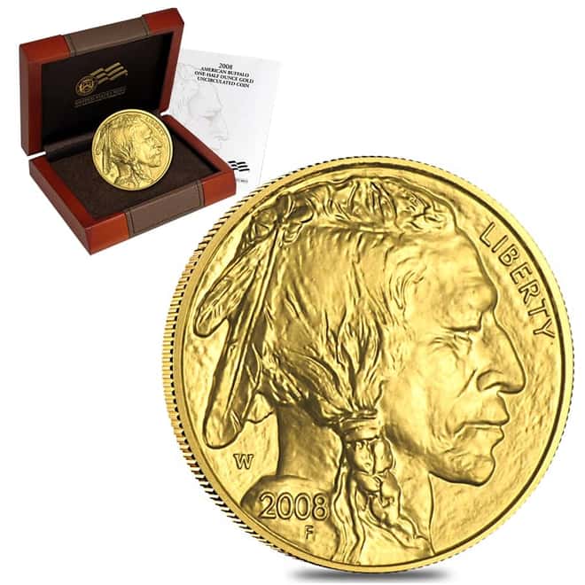 2008 W 1/2 oz $25 Burnished Gold American Buffalo (w/Box & COA)