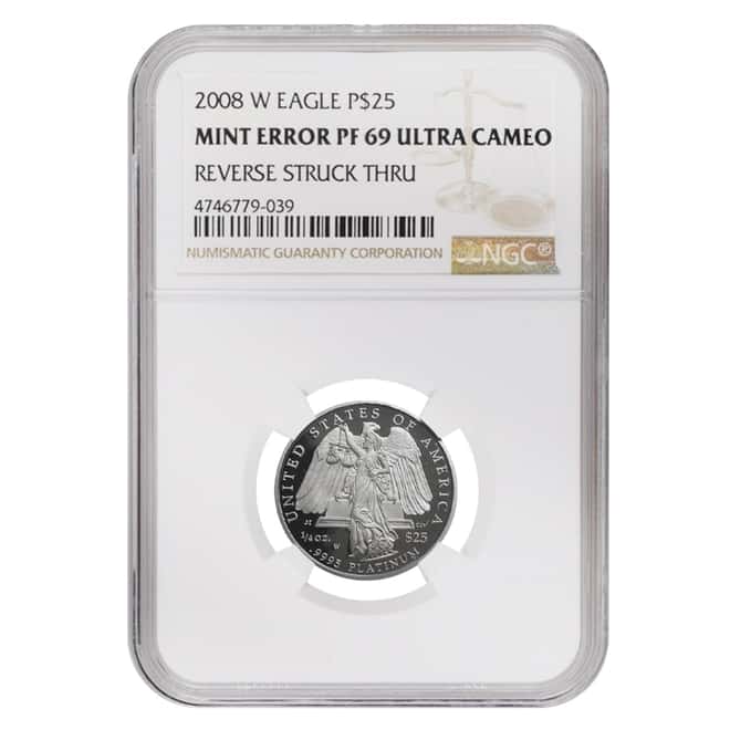 2008 W 1/4 oz $25 Platinum American Eagle Proof Coin NGC PF 69 UCAM (Rev Struck Thru)