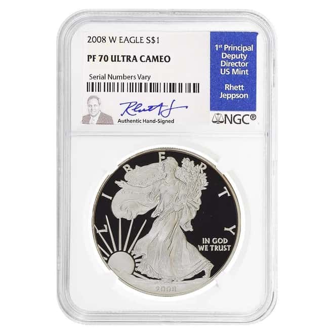 2008 W 1 oz Proof Silver American Eagle NGC PF 70 UCAM (Rhett Jeppson Sign)
