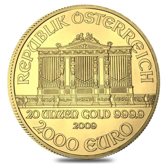 2009 20 oz Austrian Gold Philharmonic Coin 20th Ann. BU (w/Box & COA)
