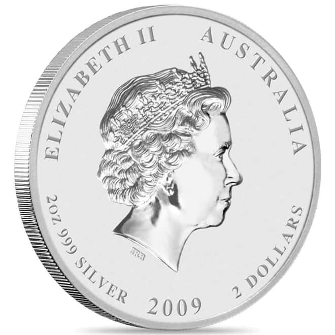2009 2 oz Silver Lunar Ox BU Australian Perth Mint