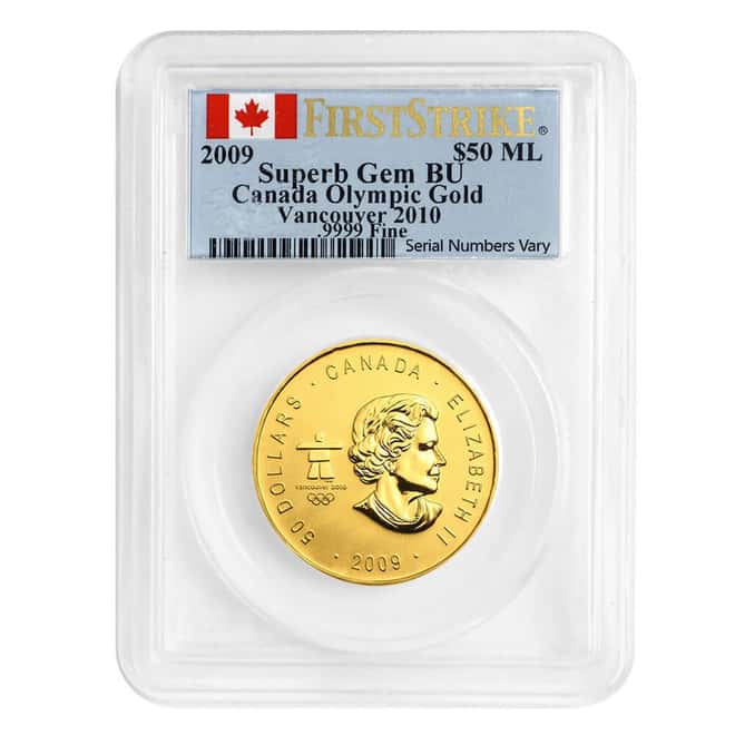 2009 Canada 1 oz $50 Vancouver Olympics Gold Coin .9999 Fine PCGS BU