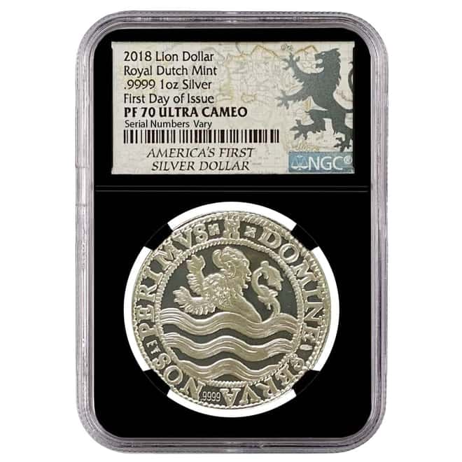 2018 Netherlands 1 oz Proof Silver Lion Dollar NGC PF 70 UCAM FDOI Retro (w/ Box & COA)