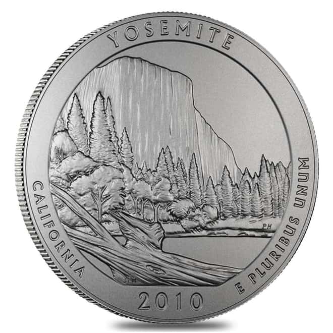 2010-P 5 oz Silver America the Beautiful ATB California Yosemite National Park Unc Coin (w/Box & COA)