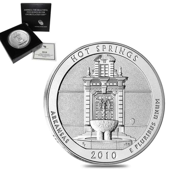 2010-P 5 oz Silver America the Beautiful ATB Arkansas Hot Springs National Park Uncirculated Coin