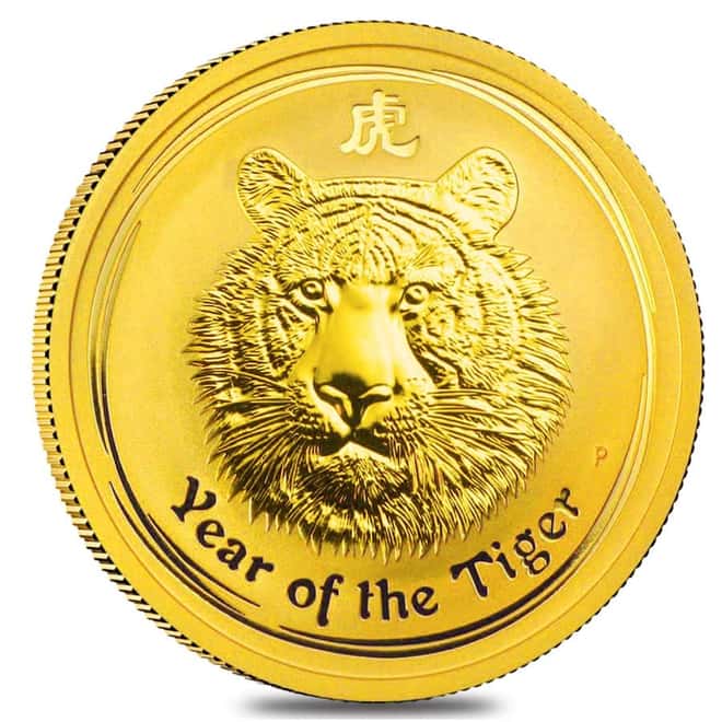 2010 1/2 oz Gold Lunar Year of The Tiger BU Australia Perth Mint In Cap
