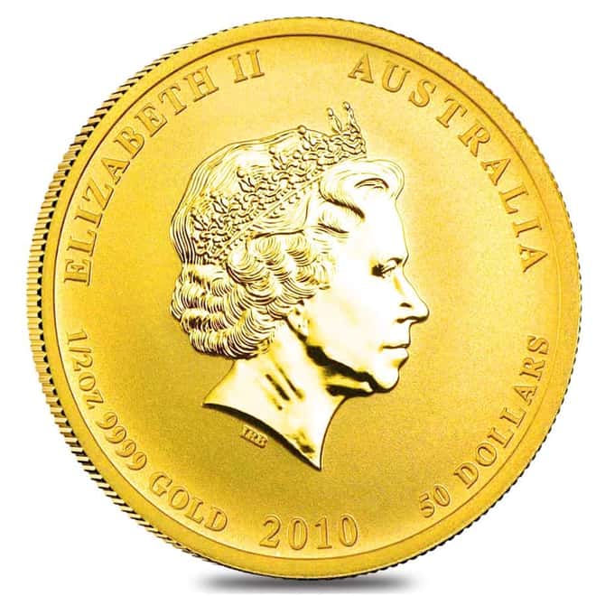 2010 1/2 oz Gold Lunar Year of The Tiger BU Australia Perth Mint In Cap