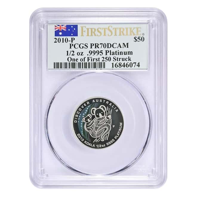 2010 1/2 oz Proof Platinum Koala Discover Australia Perth Mint PCGS PF 70 DCAM FS