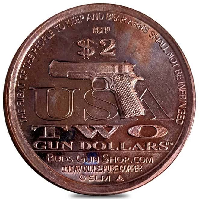 2010 1 oz AV NORFED Bud's Gun Shop Second Amendment Liberty Copper Round .999 Fine
