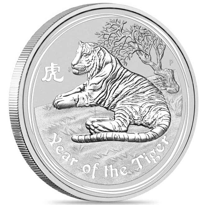 2010 2 oz Silver Lunar Tiger BU Australian Perth Mint