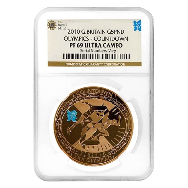 2010 Great Britain Proof Gold 5 Pounds Olympics Countdown NGC PF 69 UCAM