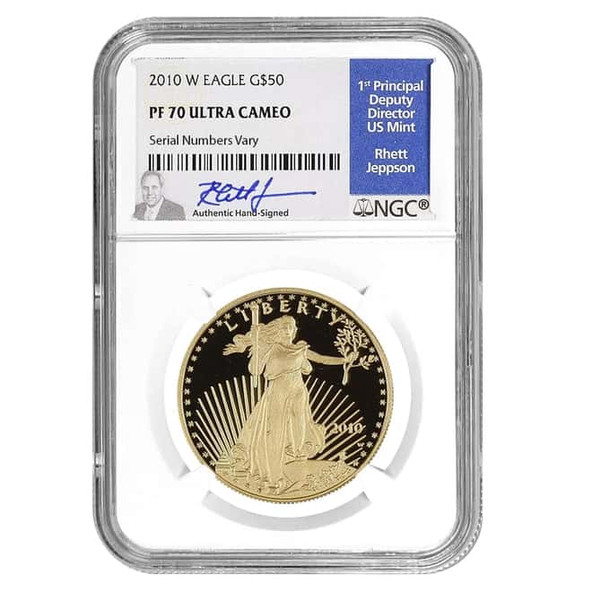 2010 W 1 oz $50 Proof Gold American Eagle NGC PF 70 UCAM (Rhett Jeppson Sign)