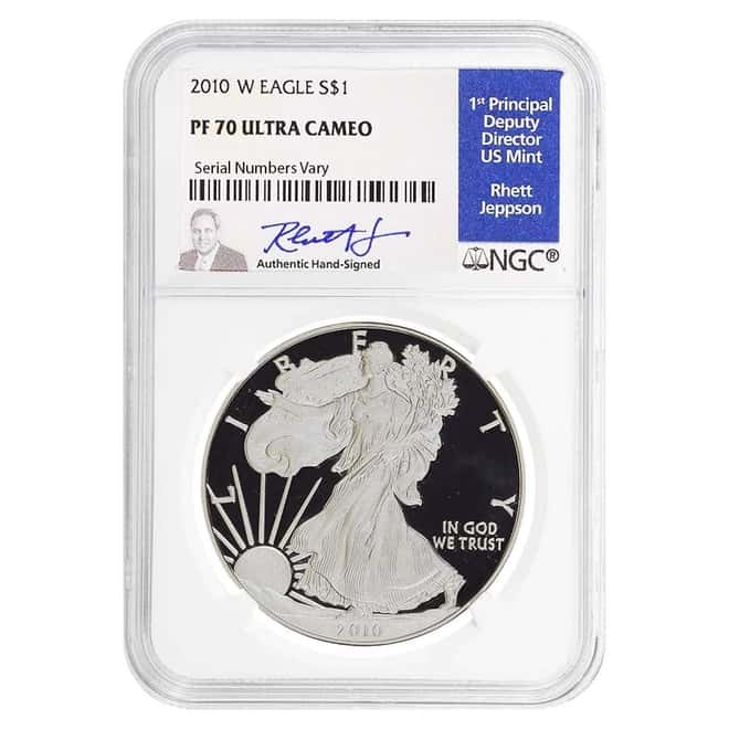 2010 W 1 oz Proof Silver American Eagle NGC PF 70 UCAM (Rhett Jeppson Sign)