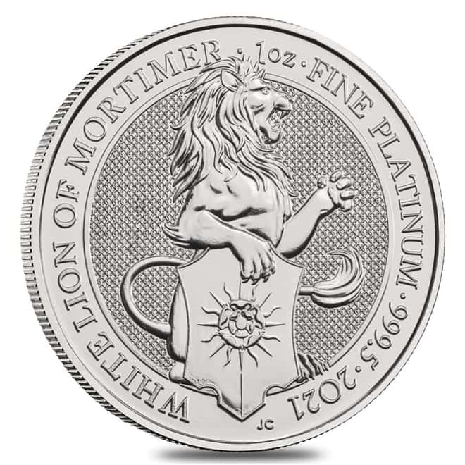 2021 Great Britain 1 oz Platinum Queen's Beasts White Lion of Mortimer Coin .9995 Fine BU