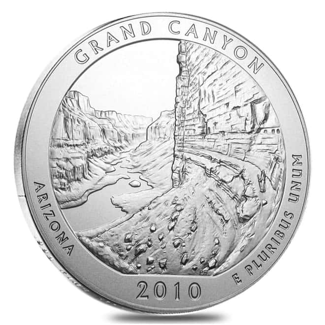 2010-P 5 oz Silver America the Beautiful ATB Arizona Grand Canyon National Park Unc Coin (w/Box & COA)