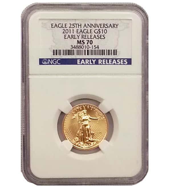 2011 1/4 oz $10 Gold American Eagle NGC MS 70 (Eagle 25th Anniversary-Early Releases)