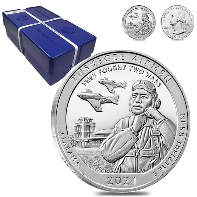 Monster Box of 100 - 2021 5 oz Silver America the Beautiful ATB Alabama Tuskegee Airmen National Historic Site Coin (10 Tube, Lot of 10)