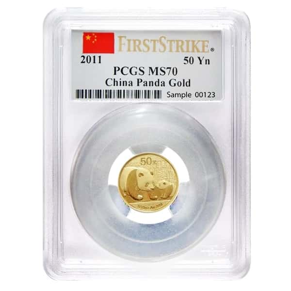 2011 1/10 oz China Gold Panda 50 Yuan PCGS MS 70 First Strike