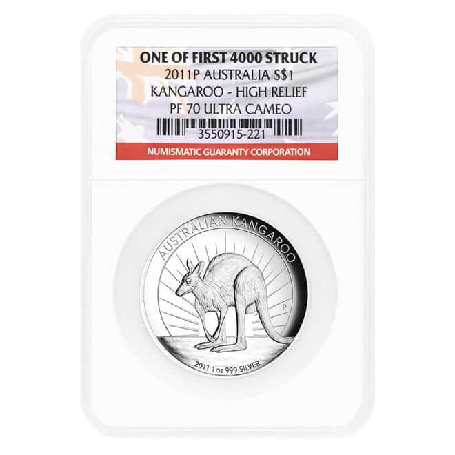 2011 1 oz Proof Silver Australian Kangaroo High Relief Perth Mint NGC PF 70 UCAM