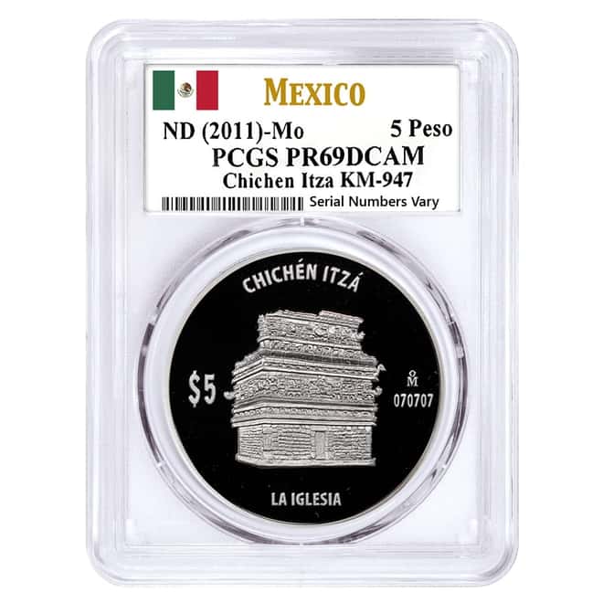2011 Mexico 1 oz Proof Silver Chichen Itza - The Church 5 Pesos PCGS PF 69
