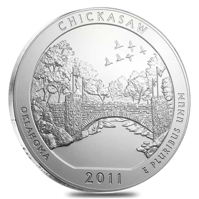 2011-P 5 oz Silver America the Beautiful ATB Oklahoma Chickasaw National Park Unc Coin (w/Box & COA)