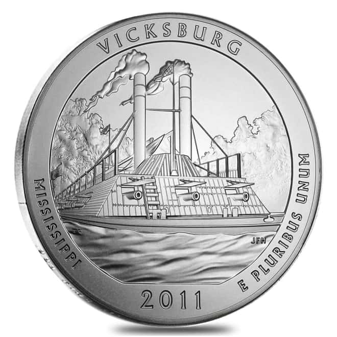 2011-P 5 oz Silver America the Beautiful ATB Mississippi Vicksburg Military Park Unc Coin (w/Box & COA)