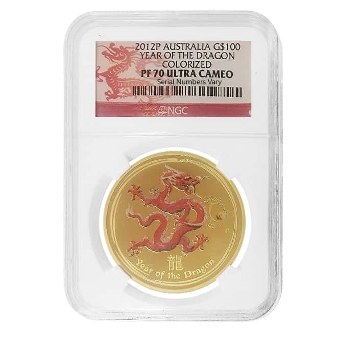 2012 1 oz Colorized Proof Gold Lunar Year of The Dragon Australia NGC PF 70 UCAM