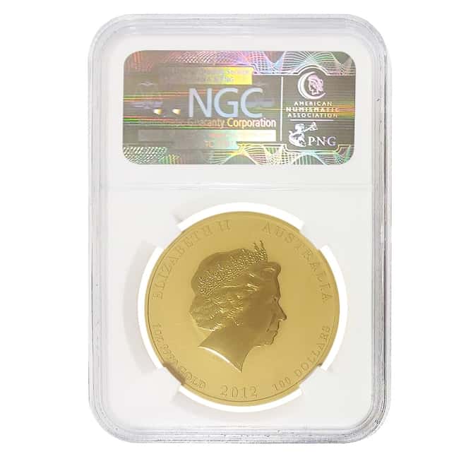 2012 1 oz Colorized Gold Lunar Year of The Dragon Australia NGC MS 70