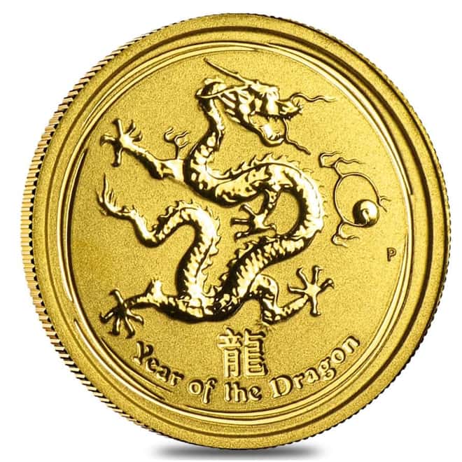 2012 1/20 oz Gold Lunar Year of The Dragon BU Australia Perth Mint In Cap