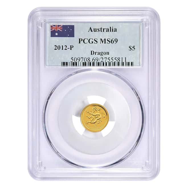 2012 1/20 oz Gold Lunar Dragon Australian Perth Mint PCGS MS 69