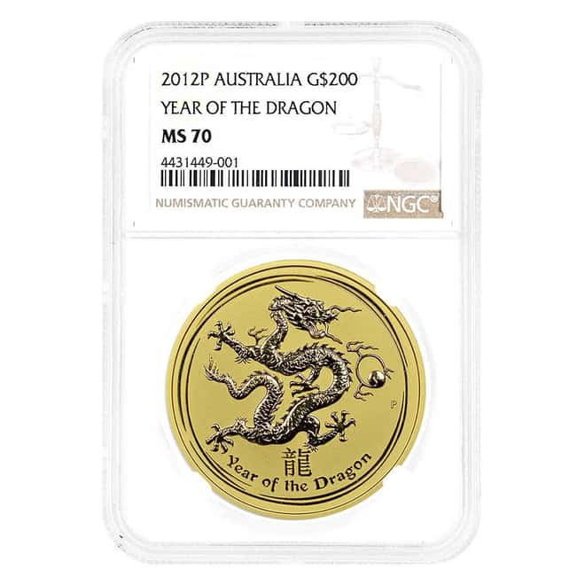 2012 2 oz Gold Lunar Dragon Australian Perth Mint NGC MS 70