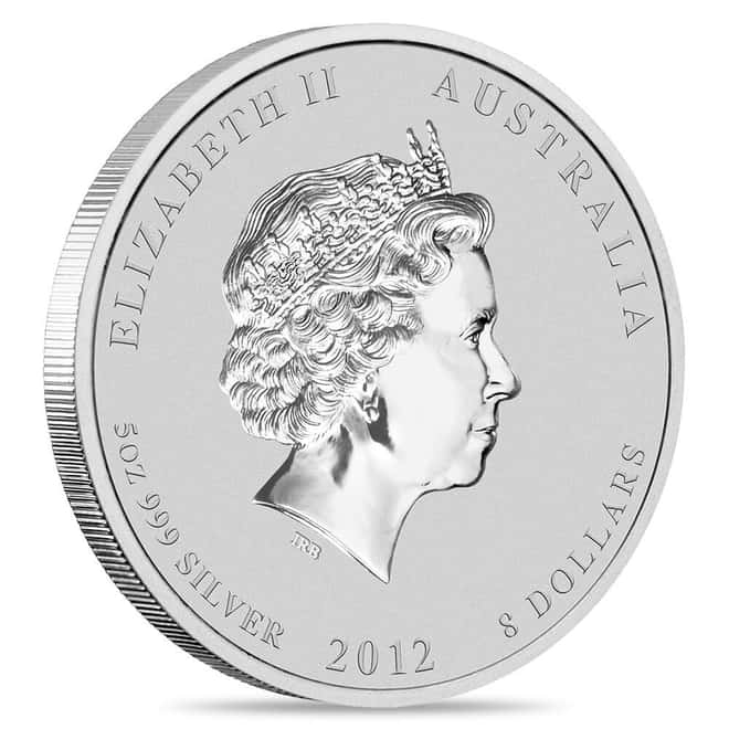 2012 5 oz Colorized Silver Lunar Dragon BU Australian Perth Mint