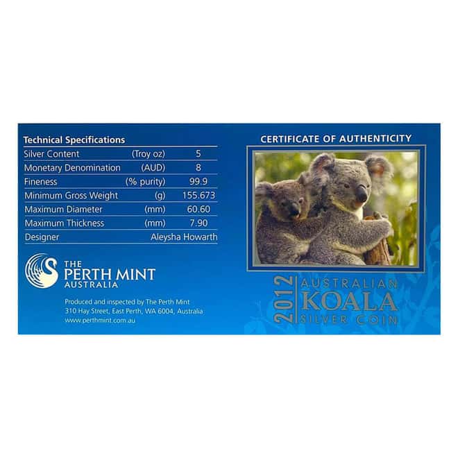 2012 5 oz Proof Silver Australian Koala Perth Mint NGC PF 70 UCAM