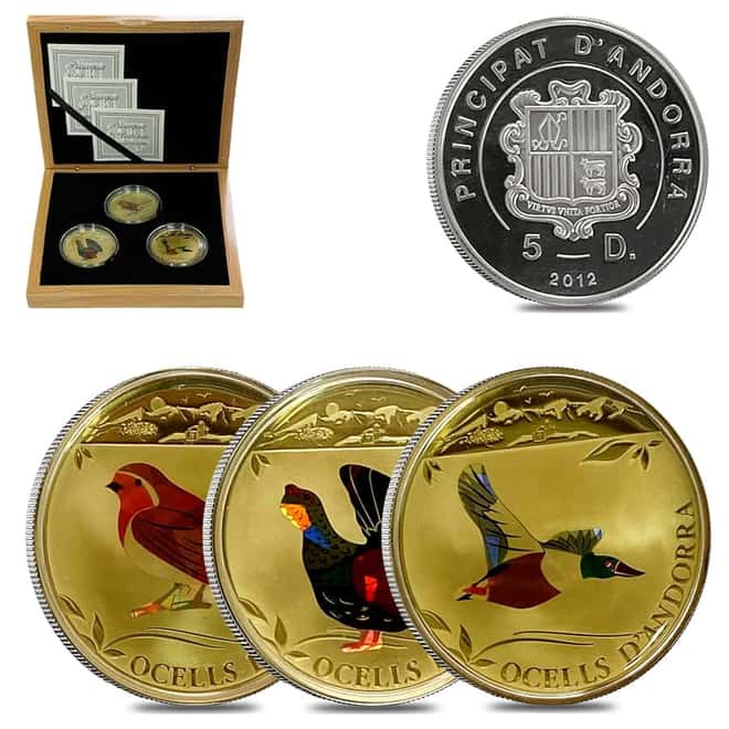 2012 Andorra 60 grams Prism Birds .925 Silver 3-Coin Set (w/Box & COA)