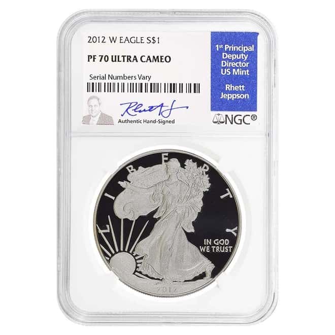 2012 W 1 oz Proof Silver American Eagle NGC PF 70 UCAM (Rhett Jeppson Sign)