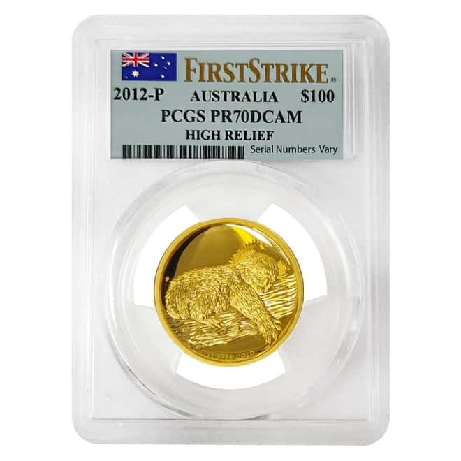 2012 P 1 oz $100 Gold Australia Koala Coin High Relief PCGS PF 70 DCAM First Strike
