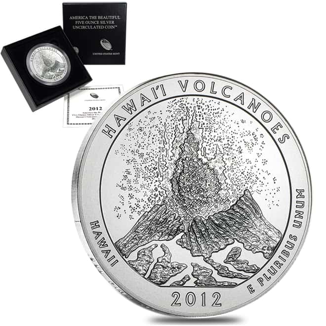 2012-P 5 oz Silver America the Beautiful ATB Hawaii Volcanoes National Park Unc Coin (w/Box & COA)