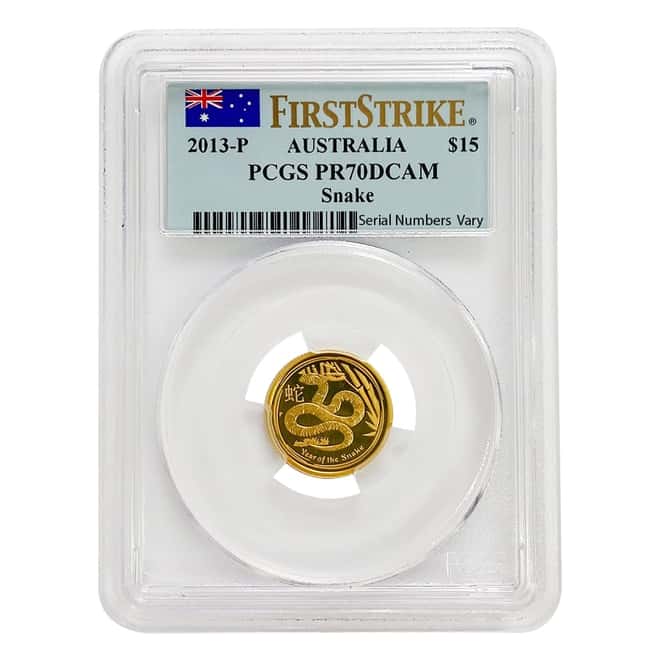 2013 1/10 oz Proof Gold Lunar Year of The Snake Australia Perth Mint PCGS PF 70 DCAM FS