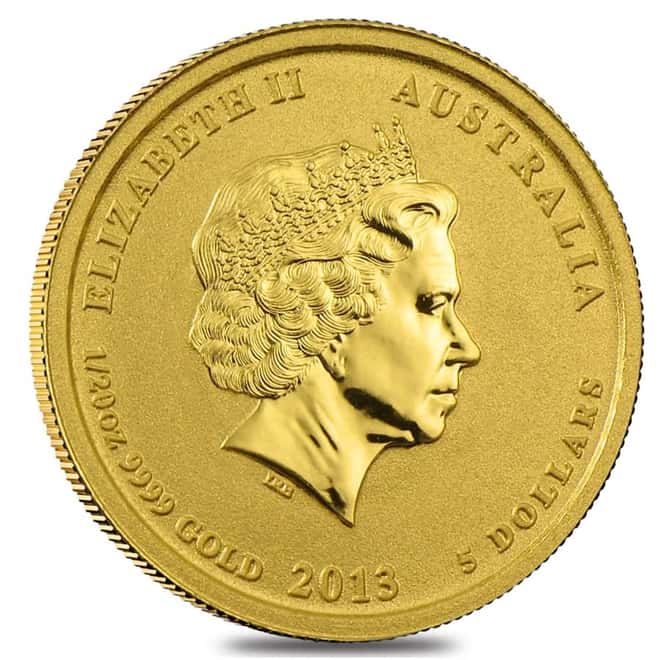 2013 1/20 oz Gold Lunar Year of The Snake BU Australia Perth Mint In Cap