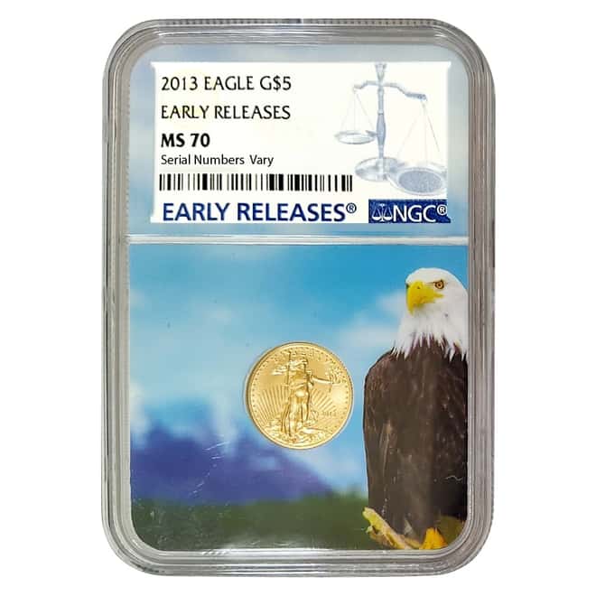 2013 1/10 oz $5 Gold American Eagle NGC MS 70 ER (Eagle Core Holder)