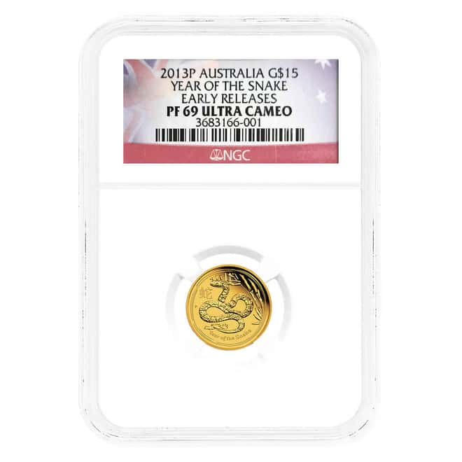 2013 1/10 oz Proof Gold Lunar Snake Australian Perth Mint NGC PF 69 UCAM ER