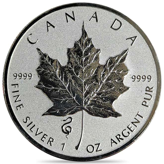 2013 1 oz Canadian Silver Maple Leaf Lunar Snake Privy Reverse Proof Coin