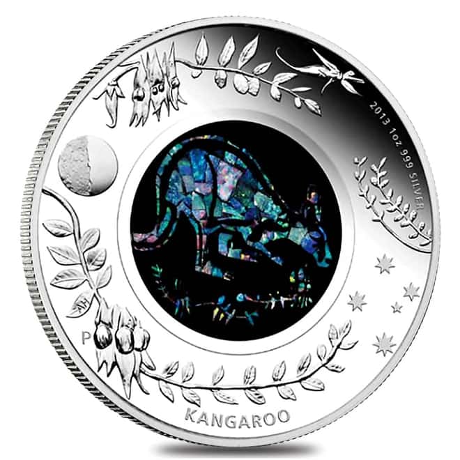 2013 1 oz Proof Silver Kangaroo Opal Coin Australian Perth Mint (w/Box & COA)