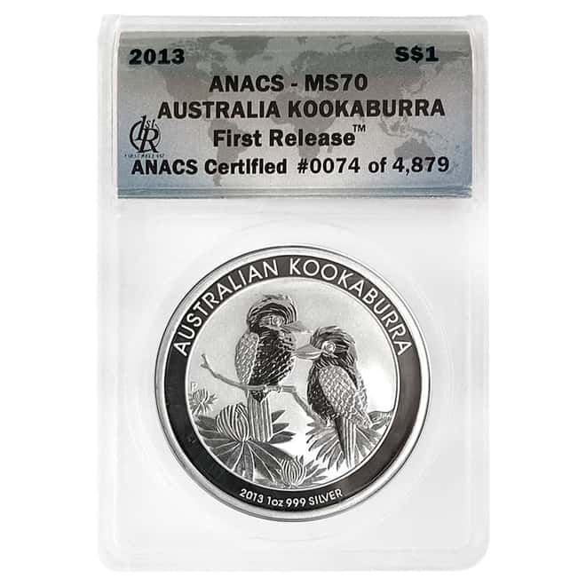 2013 1 oz Silver Australian Kookaburra Perth Mint ANACS MS 70 FR