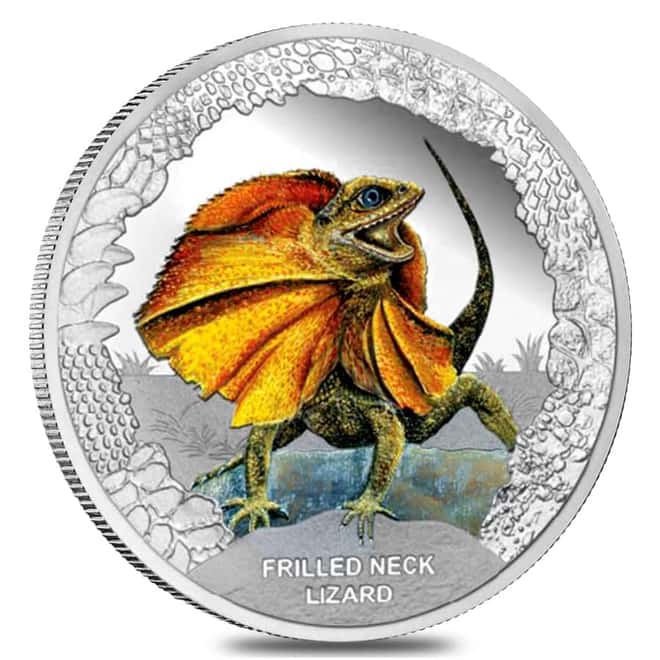 2013 1 oz Tuvalu Frilled Neck Lizard Colorized Proof Silver Coin (w/Box & COA)