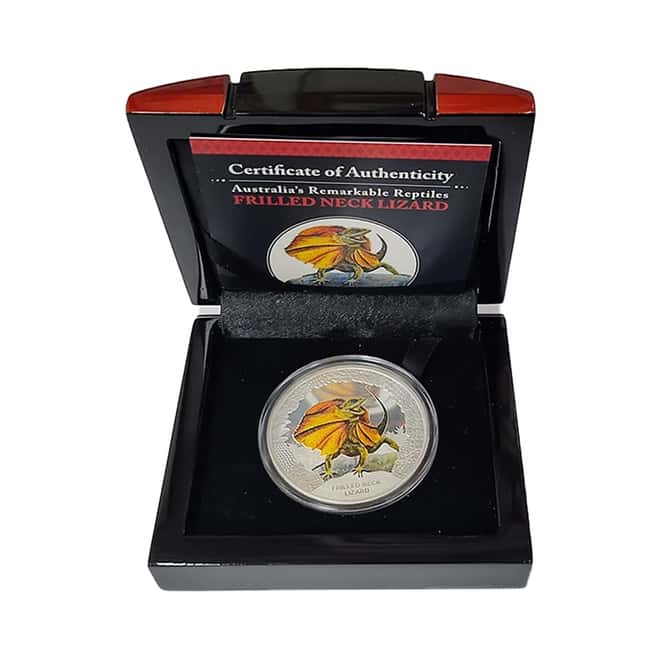 2013 1 oz Tuvalu Frilled Neck Lizard Colorized Proof Silver Coin (w/Box & COA)