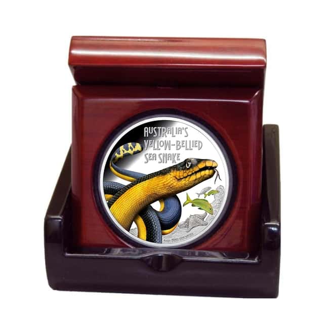 013 1 oz Tuvalu Yellow-Bellied Sea Snake Colorized Proof Silver Coin (w/Box & COA)